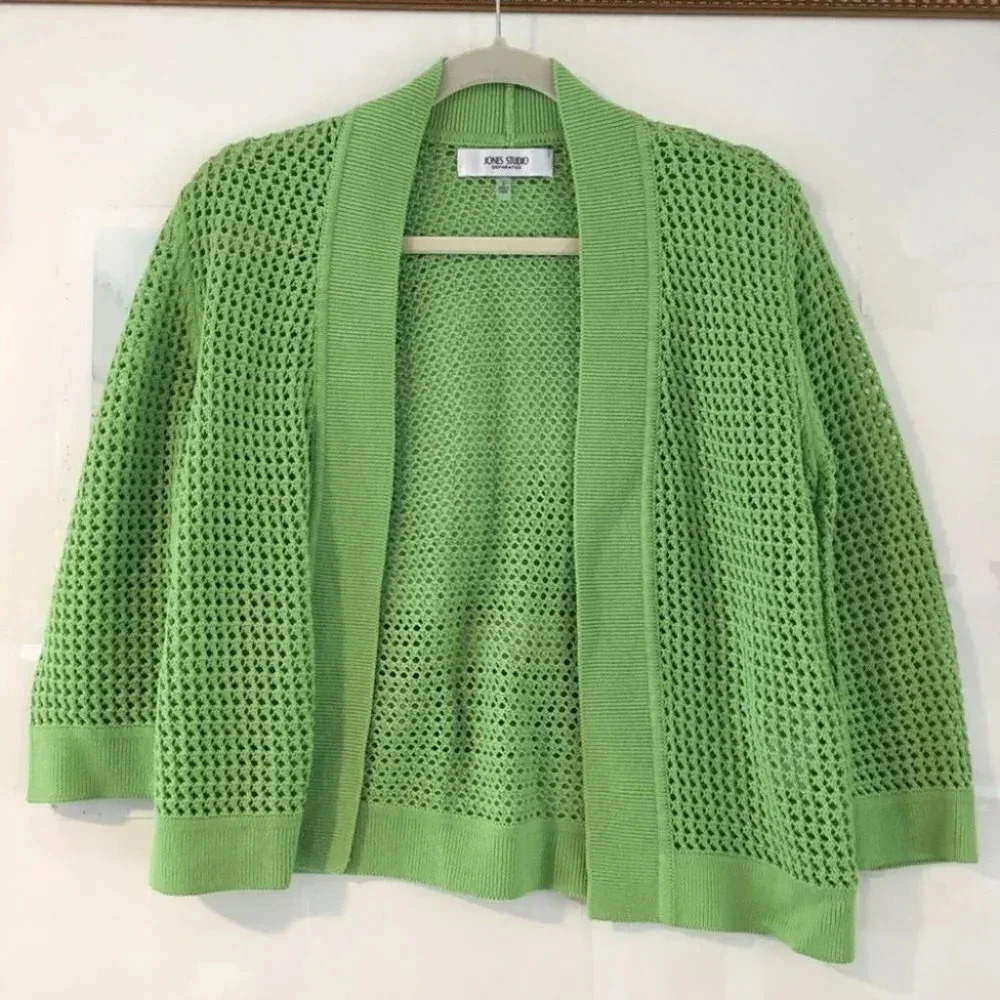 Jones Studio Open Knit 3/4 Sleeve Crop‎ Cardigan